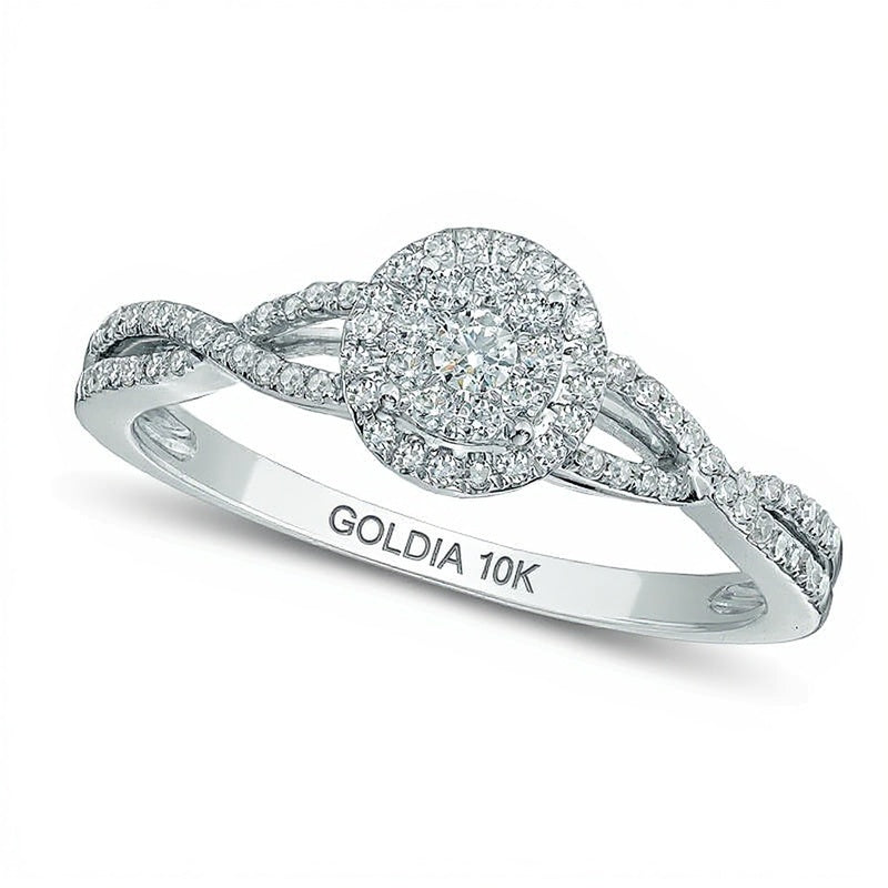 0.25 ct. Gesamtgewicht Multi-Diamant Freundschaftsring mit gedrehter Ringschiene und Diamant-Rahmen in 10K Weißgold