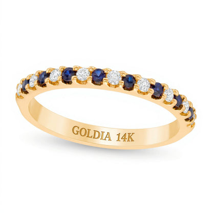 Ring mit blauem Saphir und Diamant 0,13 ct. Gesamtgewicht in 14K Gelbgold
