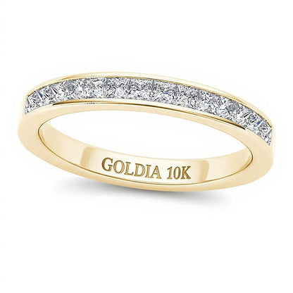 Ehering mit Diamanten im Princess-Schliff 0.5 ct. Gesamtgewicht in 10K Gelbgold