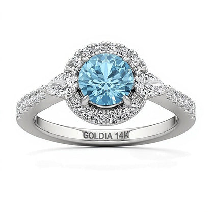 6,0mm Aquamarin und Labordiamant Ring 0,5 ct. Gesamtgewicht in 14K Weißgold