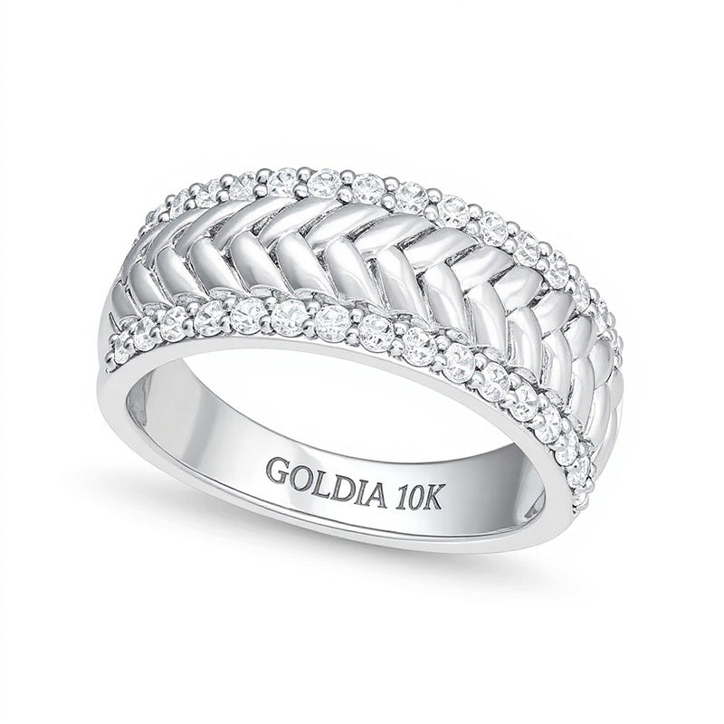 0,5 ct. Gesamtgewicht Diamant-Ring Fischgrät mit Diamantkante in 10K Weißgold