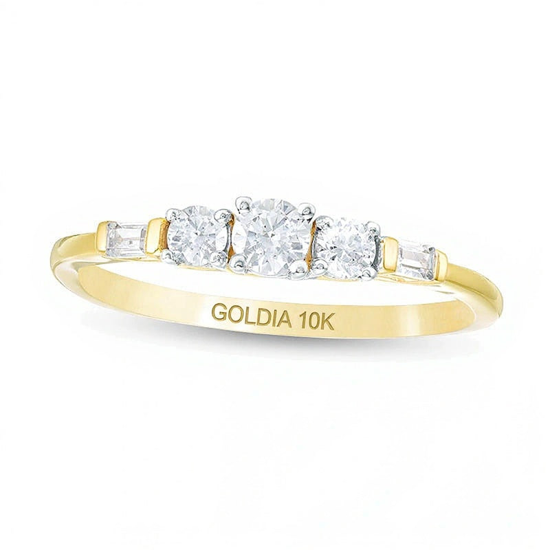Dreistein-Verlobungsring mit Diamanten 0,33 ct. Gesamtgewicht in 10K Gelbgold