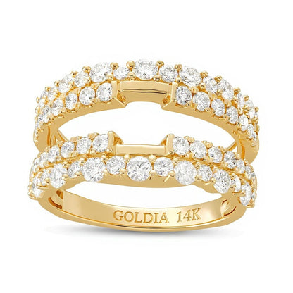Diamant-Ring mit doppelreihigem Solitär-Enhancer 1.5 ct. Gesamtgewicht in 14K Gelbgold