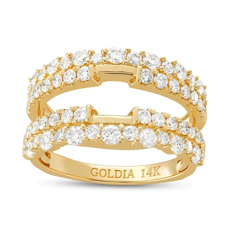 Diamant-Ring mit doppelreihigem Solitär-Enhancer 1.5 ct. Gesamtgewicht in 14K Gelbgold