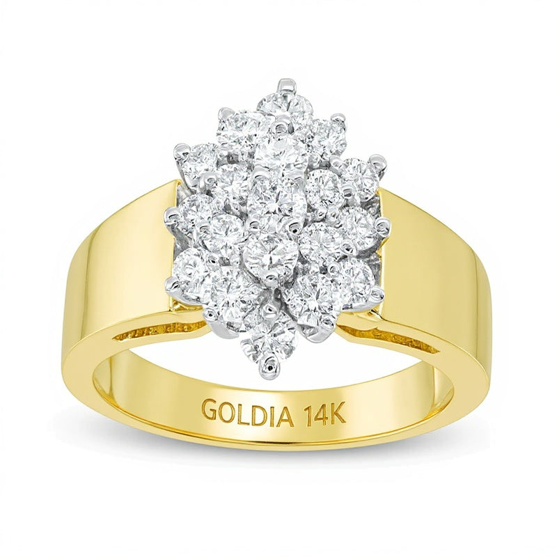 Verlobungsring mit mehreren Diamanten in Marquise- und Rundschliff, 1.0 ct. Gesamtgewicht, in 14K Gelbgold