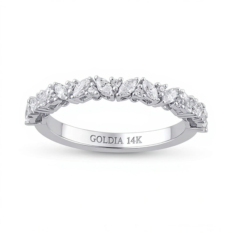 0.33 ct. Gesamtgewicht Ring mit Diamanten im Marquise- und Rundschliff, stapelbar, in 14K Weißgold