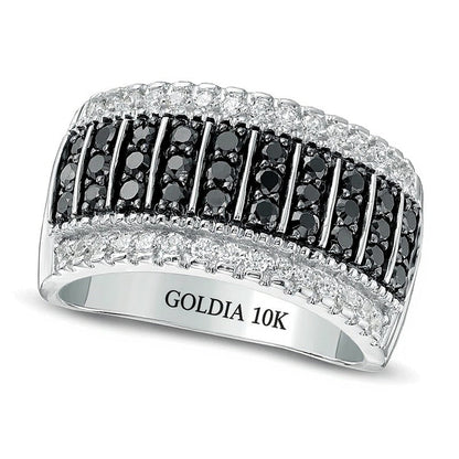 1.0 CT. Gesamtgewicht behandelter schwarzer und weißer Diamant Fashion Ring gestreift in 10K Weißgold