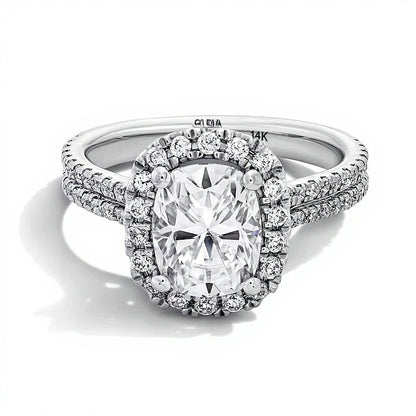 2.63 ct. Gesamtgewicht Halo-Ring mit Labordiamanten im Kissenschliff und rund in 14K Weißgold (F/VS2)