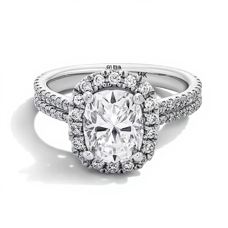 2.63 ct. Gesamtgewicht Halo-Ring mit Labordiamanten im Kissenschliff und rund in 14K Weißgold (F/VS2)
