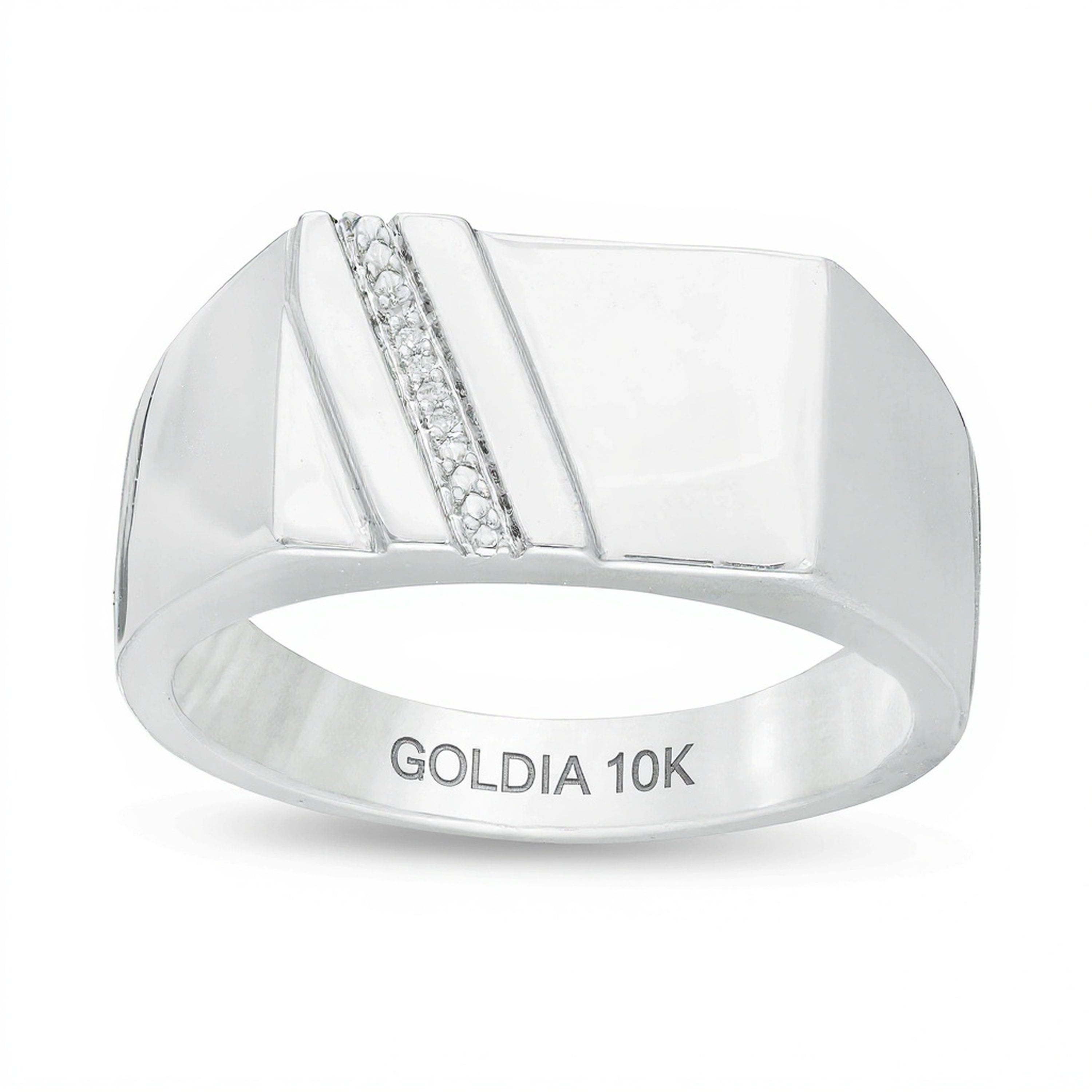 Rechteckiger Siegelring mit Diamant-Besatz in 10K Weißgold