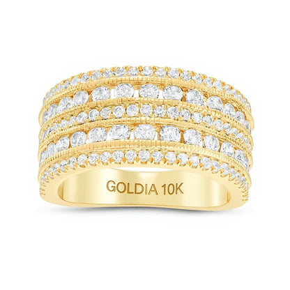Verlobungsring mit Diamanten 2.0 ct. Gesamtgewicht, mehrreihig im Vintage-Stil, in 10K Gelbgold