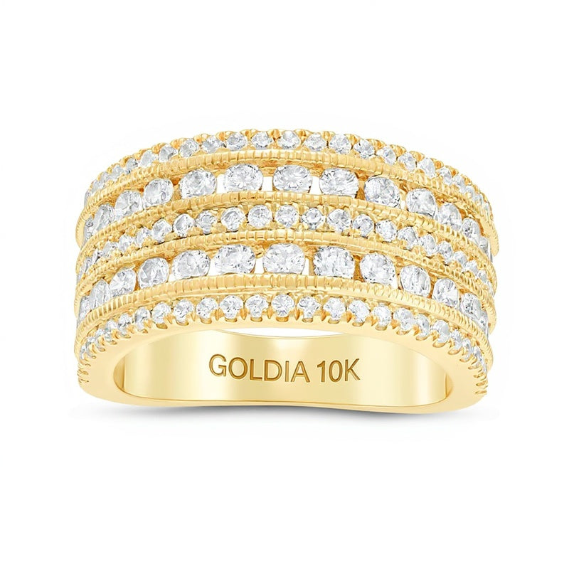 Verlobungsring mit Diamanten 2.0 ct. Gesamtgewicht, mehrreihig im Vintage-Stil, in 10K Gelbgold