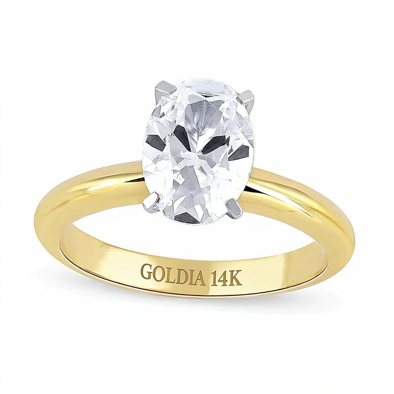 2.0 CT. Solitär-Verlobungsring mit ovalem Labordiamant in 14K Gelbgold (F/VS2)