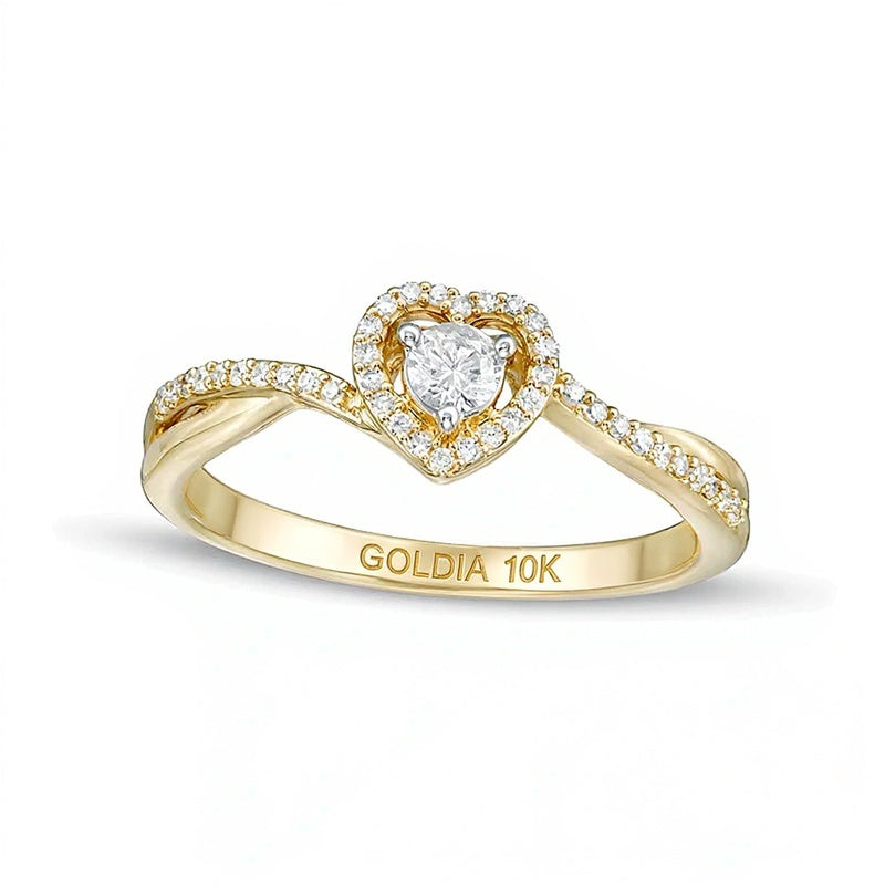 0.17 ct. Gesamtgewicht Diamant-Freundschaftsring mit Herz-Rahmen und Bypass in 10K Gelbgold