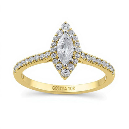 Halo-Verlobungsring mit Diamanten im Marquise- und Rundschliff, 0,63 ct. Gesamtgewicht, in 10K Gelbgold