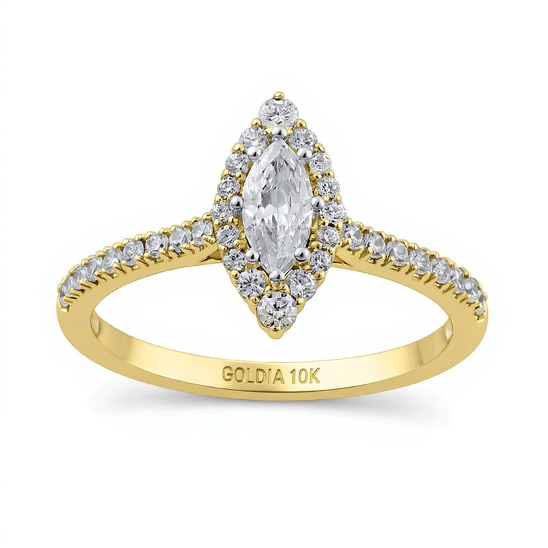 Halo-Verlobungsring mit Diamanten im Marquise- und Rundschliff, 0,63 ct. Gesamtgewicht, in 10K Gelbgold