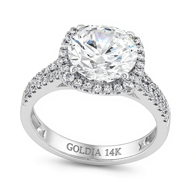 3.5 CT. TW Labordiamant Verlobungsring mit Kissenschliff-Halo und doppelter Reihe in 14K Weißgold (F/SI2)