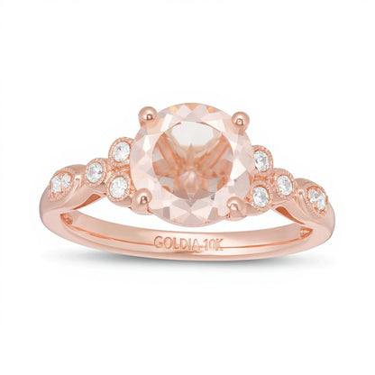 8.0mm Morganit und 0.1 ct. Gesamtgewicht Diamant Vintage-Ring in 10K Roségold