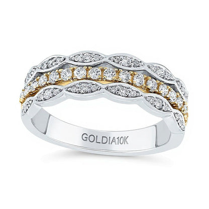 0.38 ct. Gesamtgewicht Fashion-Ring mit runden und Marquise-Diamanten, dreireihig gestapelt, in 10K Gold zweifarbig