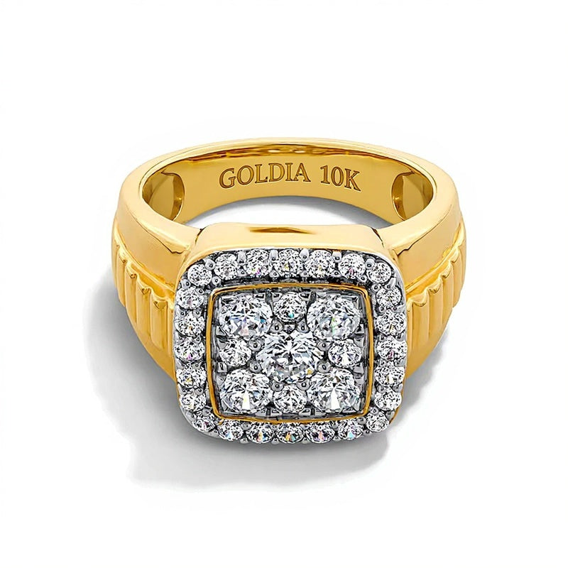 1.75 ct. Gesamtgewicht Multi-Diamant-Ring mit Labordiamanten im Kissenschliff in 10K Gelbgold (F/VS2)