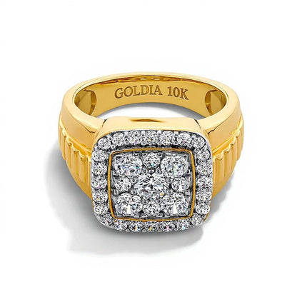 1.75 ct. Gesamtgewicht Multi-Diamant-Ring mit Labordiamanten im Kissenschliff in 10K Gelbgold (F/VS2)