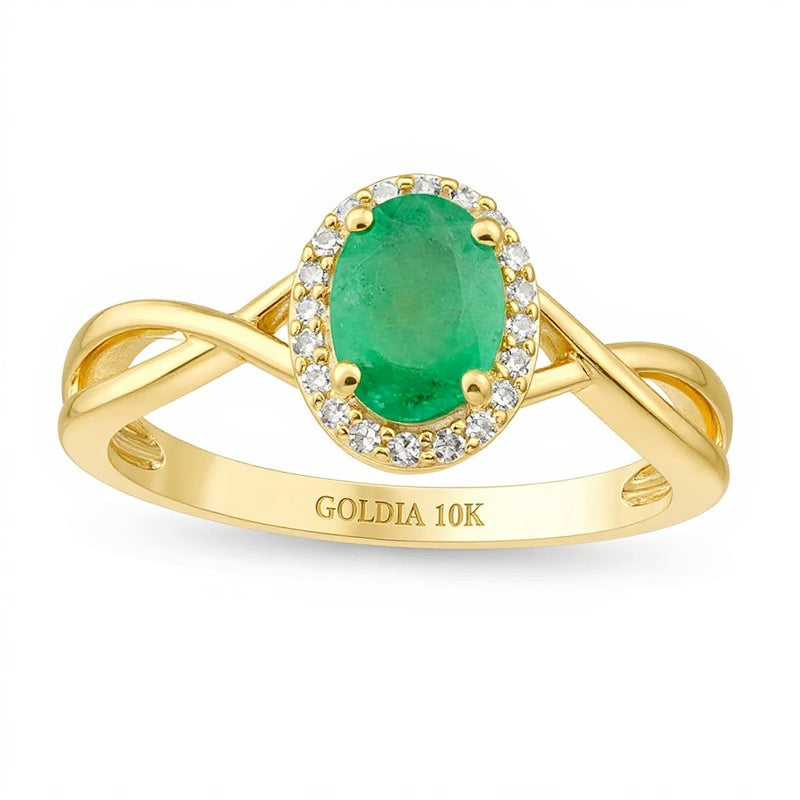 Fashion-Ring mit ovalem Smaragd und 0,07 ct. Gesamtgewicht Diamanten in 10K Gelbgold