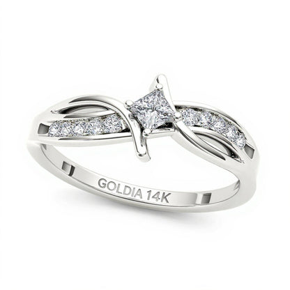 0.25 ct. Gesamtgewicht Diamant-Freundschaftsring im Princess-Schliff mit Bypass-Design in 14K Weißgold