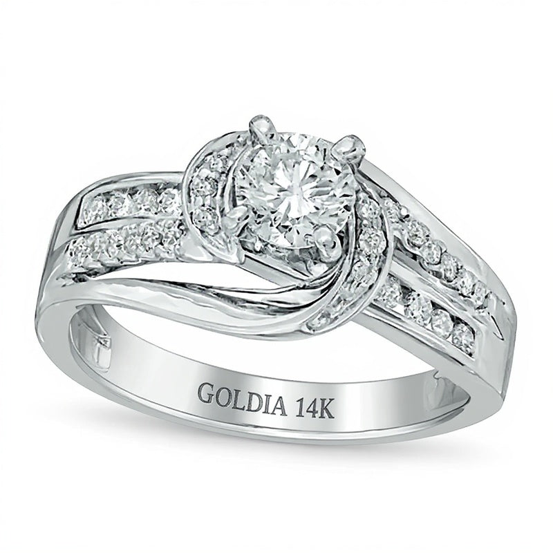 0.75 CT. Gesamtgewicht Diamant Verlobungsring mit Swirl-Design in 14K Weißgold