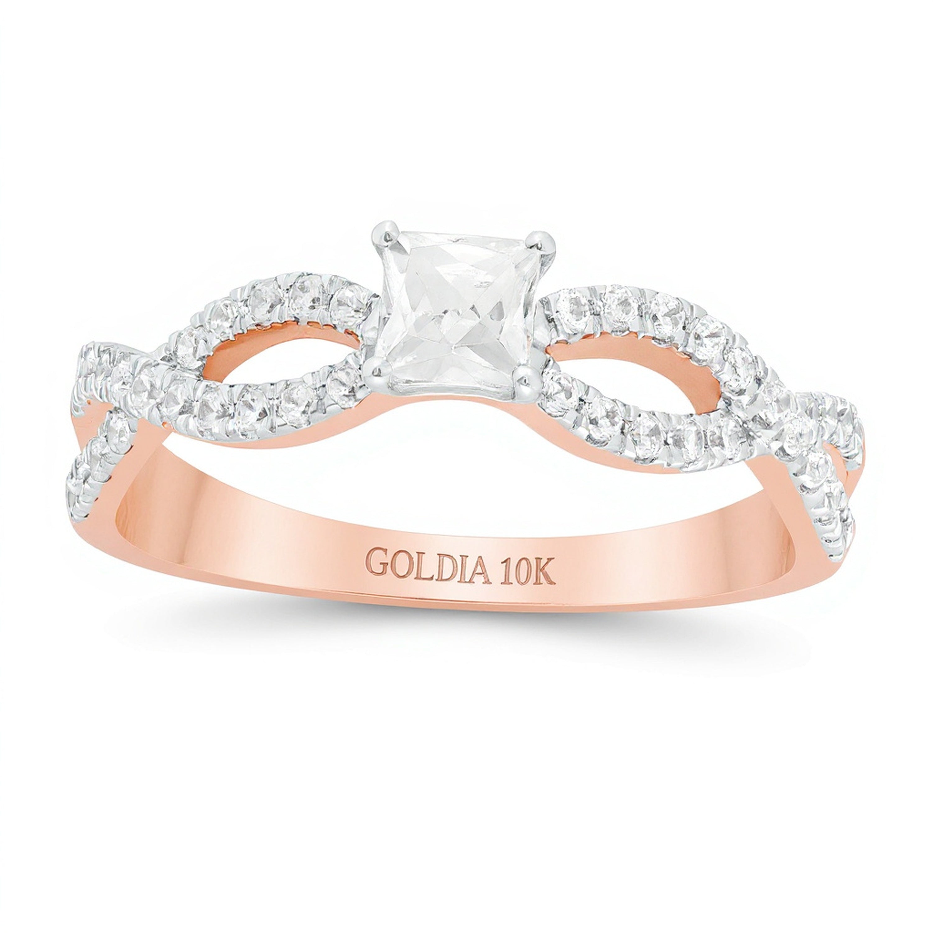 0.5 CT. Gesamtgewicht Verlobungsring Solitär mit seitlichem Besatz mit Diamanten im Princess- und Rundschliff in 10K Roségold