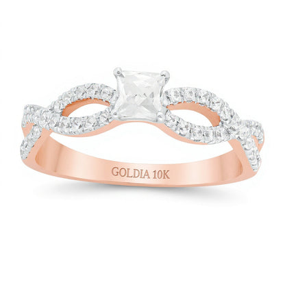 0.5 CT. Gesamtgewicht Verlobungsring Solitär mit seitlichem Besatz mit Diamanten im Princess- und Rundschliff in 10K Roségold