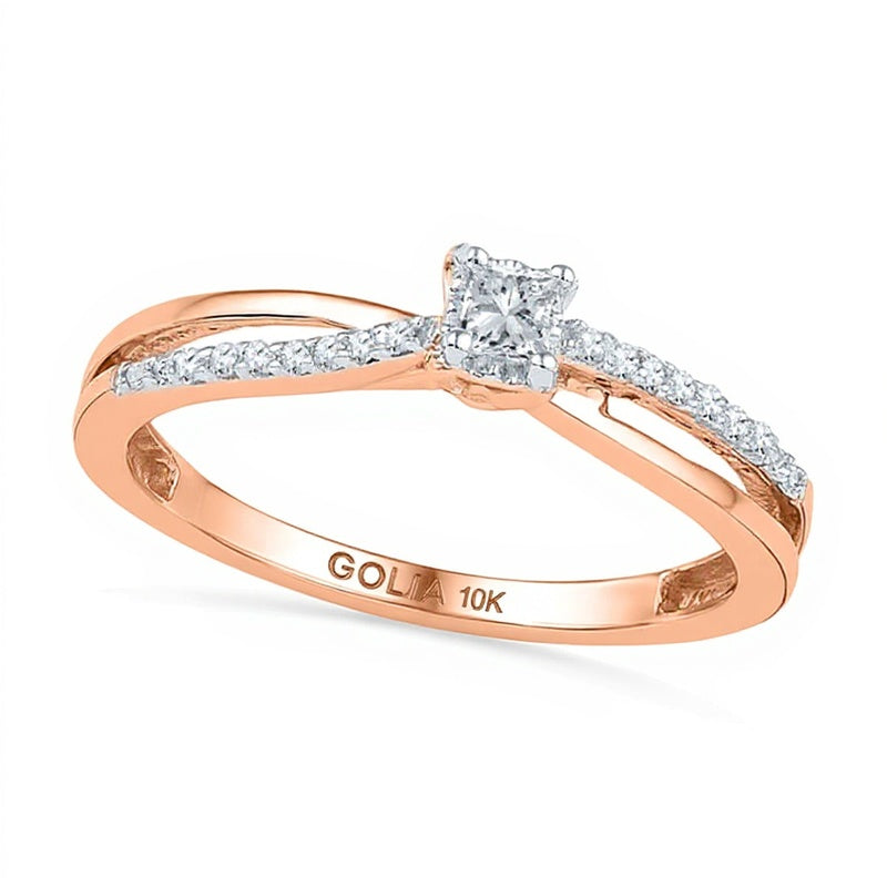 0.1 ct. Gesamtgewicht Freundschaftsring mit Diamanten im Princess- und Rundschliff in 10K Roségold
