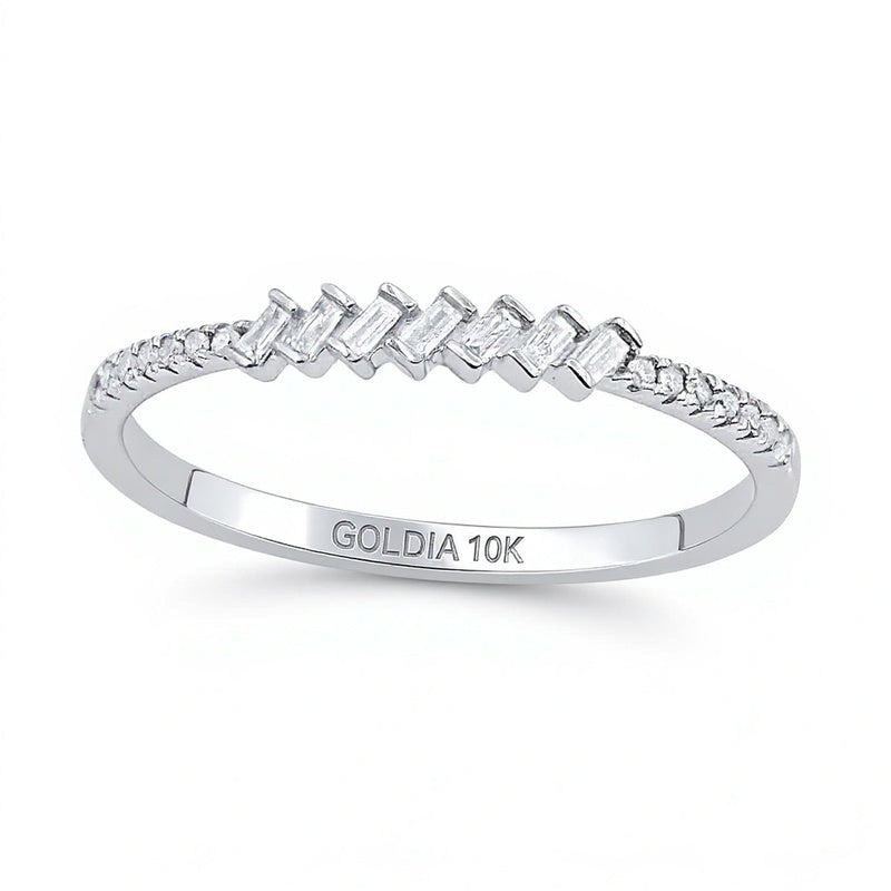 0.1 ct. Gesamtgewicht Baguette-Diamant Zickzack-Ring in 10K Weißgold