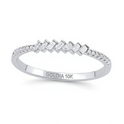 0.1 ct. Gesamtgewicht Baguette-Diamant Zickzack-Ring in 10K Weißgold