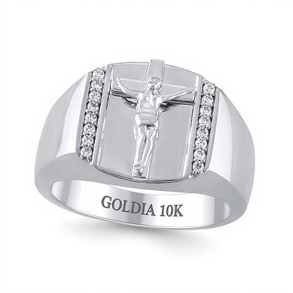 0.17 ct. Gesamtgewicht Diamant-Kruzifix-Ring mit rechteckiger Oberseite in 10K Weißgold