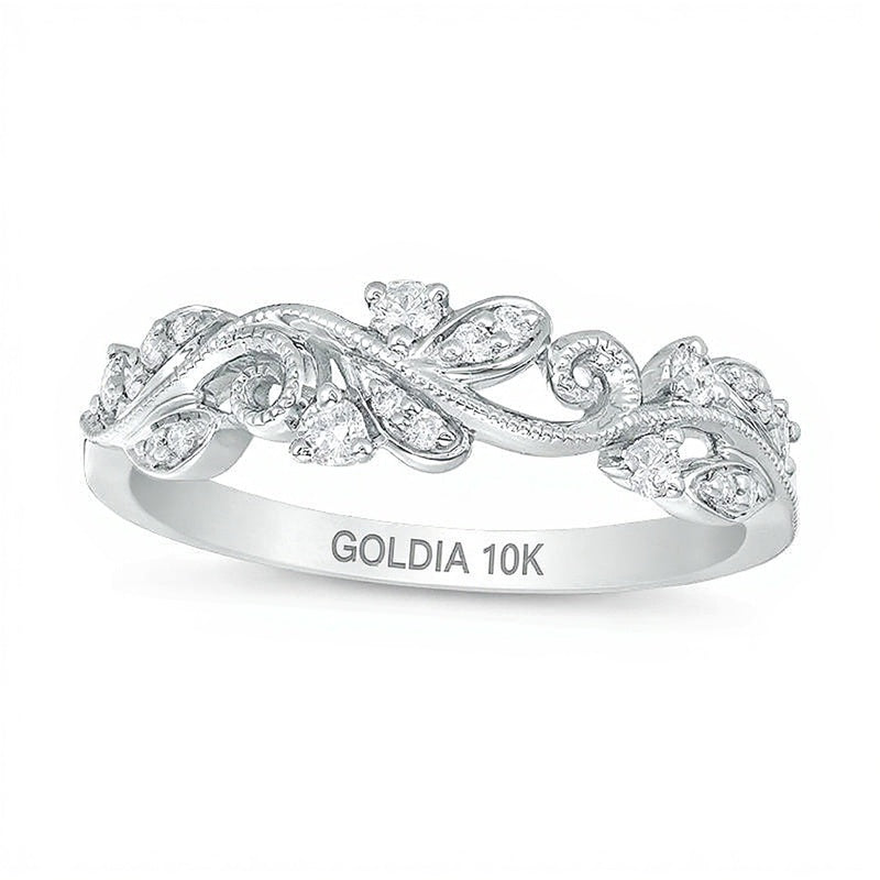 0.2 ct. Gesamtgewicht Diamant Ring im Vintage-Stil mit Ranken-Design in 10K Weißgold
