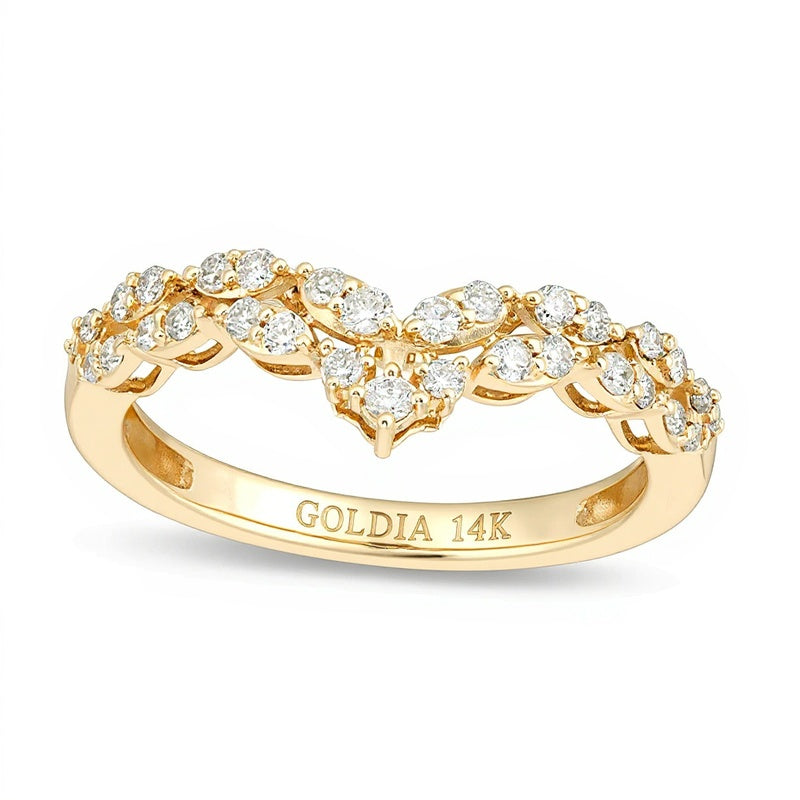 0,33 ct. Gesamtgewicht Diamant-Chevron-Ring mit doppelter Reihe in 14K Gelbgold (I/I1)