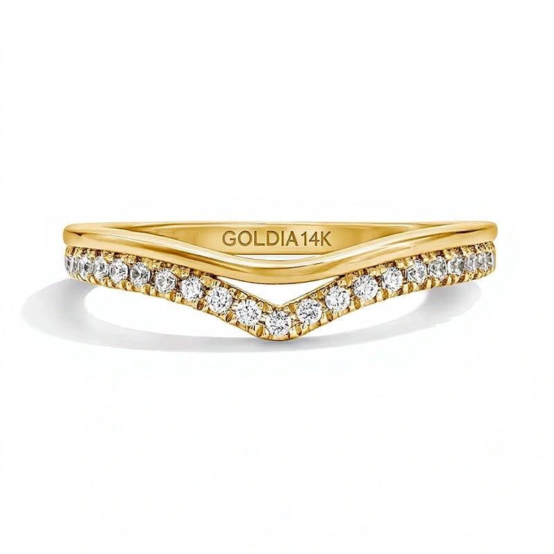 0.17 ct. Gesamtgewicht Memoire-Ring mit Labordiamanten im Chevron-Design in 14K Gelbgold (F/VS2)