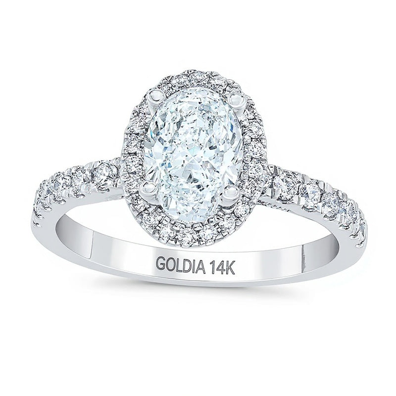 Royal Asscher® Verlobungsring mit ovalem Diamant-Halo, 1.5 CT. Gesamtgewicht, in 14K Weißgold