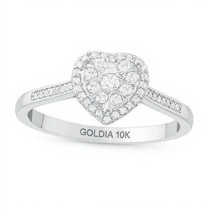 0,25 CT. Gesamtgewicht Komposit-Diamant Ring mit Herz-Rahmen in 10K Weißgold
