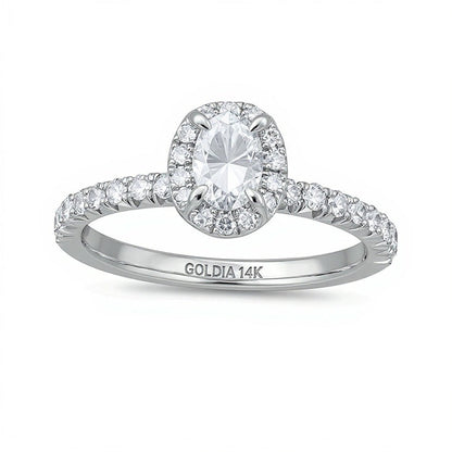 1.0 CT. Gesamtgewicht Halo-Verlobungsring mit Diamanten in Oval und rund aus 14K Weißgold (I/I2)