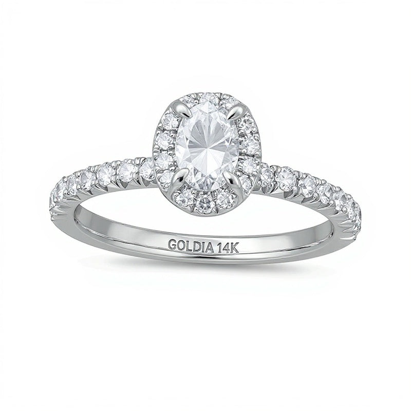 1.0 CT. Gesamtgewicht Halo-Verlobungsring mit Diamanten in Oval und rund aus 14K Weißgold (I/I2)