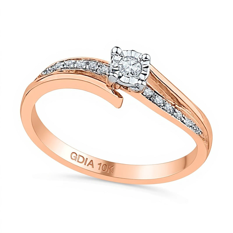 0.1 CT. TW Diamant Bypass Freundschaftsring mit geteiltem Ringschienen-Design in 10K Roségold