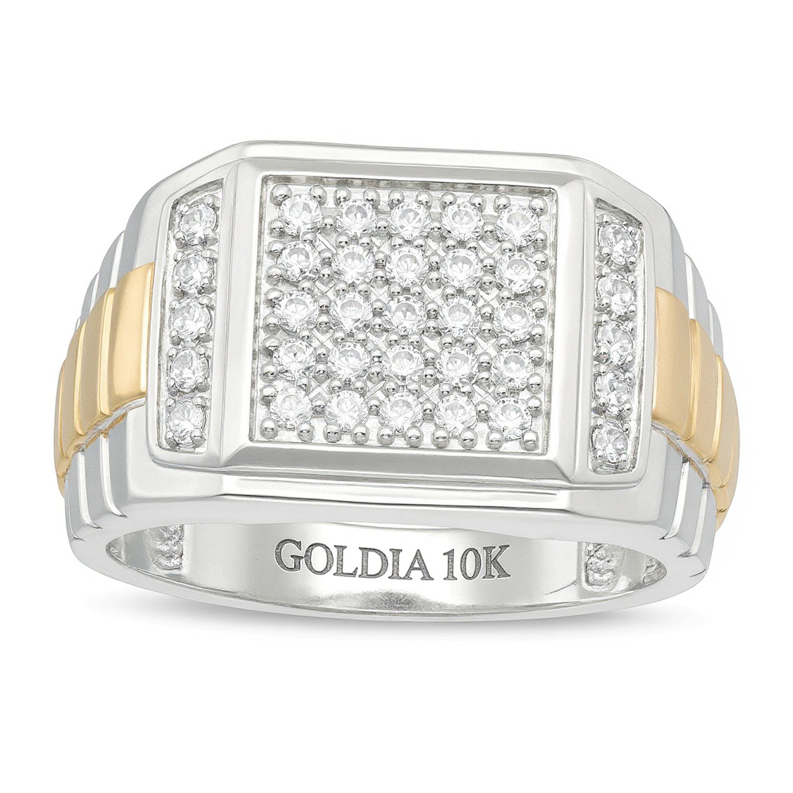 0.5 ct. Gesamtgewicht Komposit-Ring mit Diamanten im quadratischen Schliff und geripptem Ringkopf aus Sterlingsilber mit 10K Gold