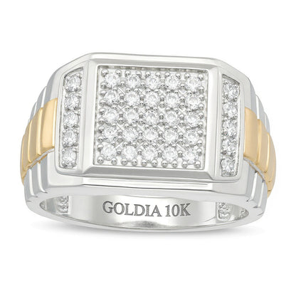 0.5 ct. Gesamtgewicht Komposit-Ring mit Diamanten im quadratischen Schliff und geripptem Ringkopf aus Sterlingsilber mit 10K Gold