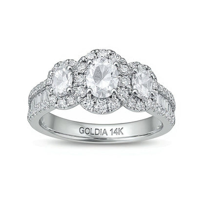 1.5 CT. Gesamtgewicht Verlobungsring mit ovalem Diamant und Halo in 14K Weißgold