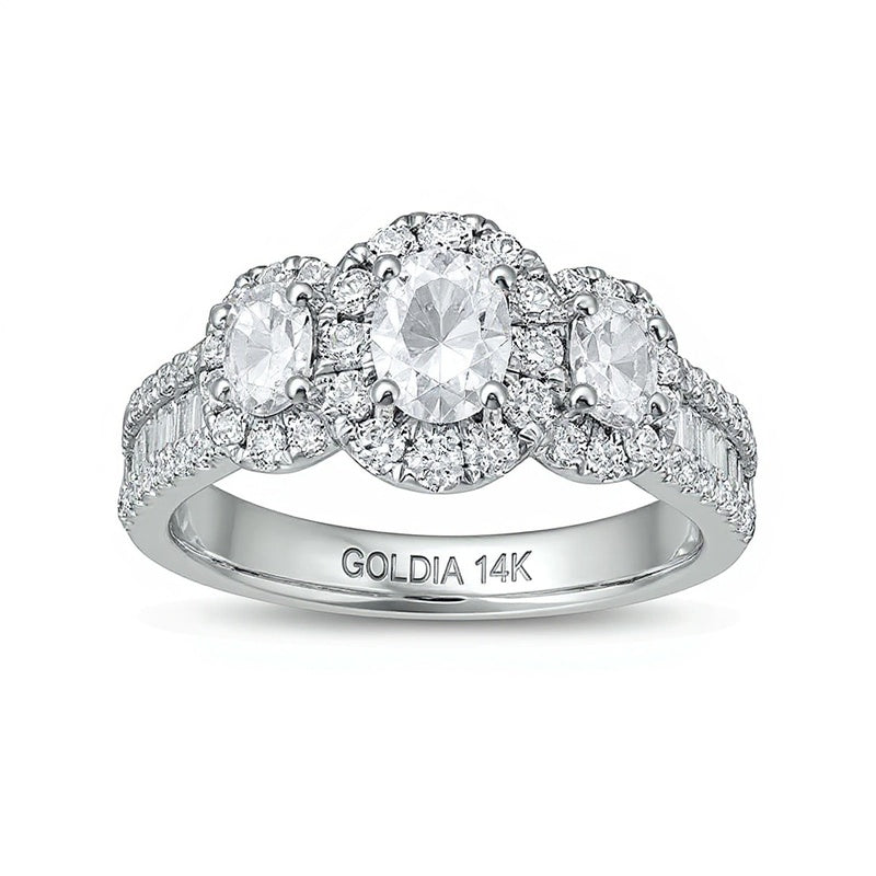 1.5 CT. Gesamtgewicht Verlobungsring mit ovalem Diamant und Halo in 14K Weißgold