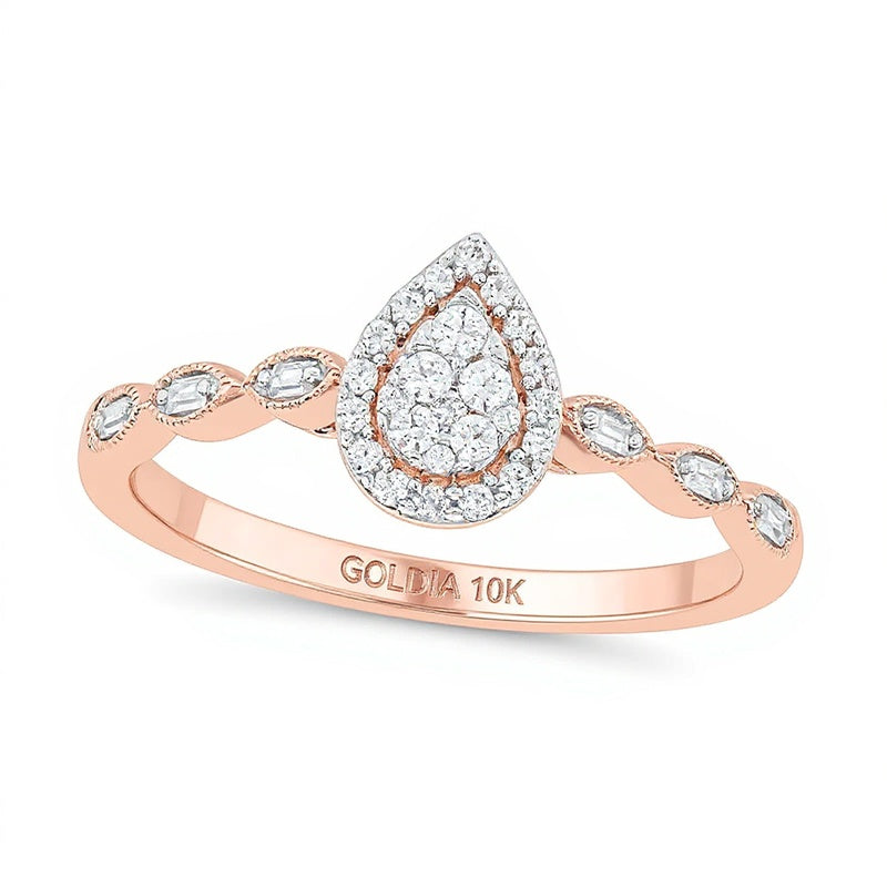 Freundschaftsring für Damen mit Diamanten im Baguette-, Rund- und Tropfenschliff 0.2 ct. Gesamtgewicht in 10K Roségold