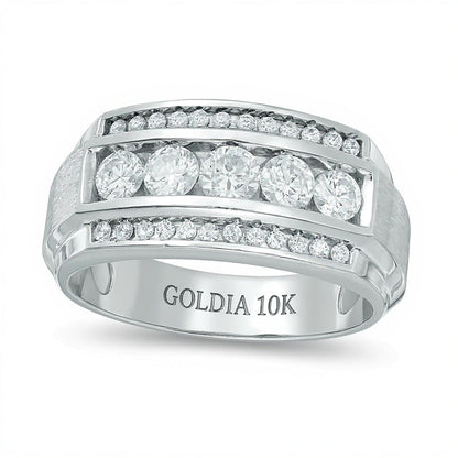 Diamant-Ring dreireihig mit Komfortschliff 1.25 ct. Gesamtgewicht in 10K Weißgold