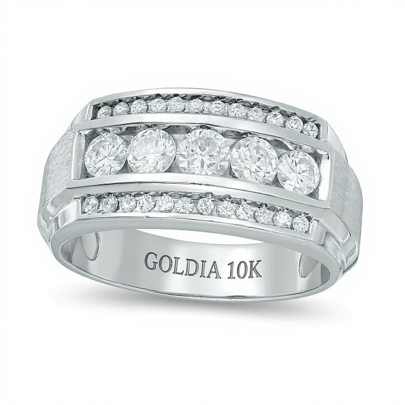 Diamant-Ring dreireihig mit Komfortschliff 1.25 ct. Gesamtgewicht in 10K Weißgold