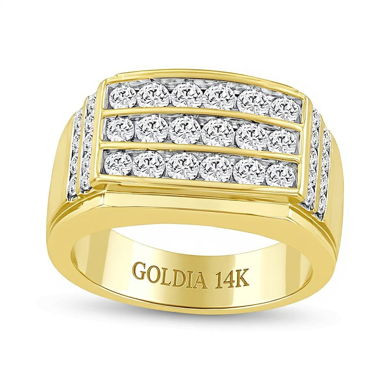1.5 ct. Gesamtgewicht Labordiamant Ring mit drei Reihen und rechteckiger Oberseite in 14K Gelbgold (F/SI2)